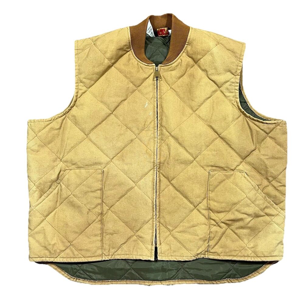 Vintage Zero Zone by Walls Distressed Quilted Workwear Vest Tan 3XL Zip
